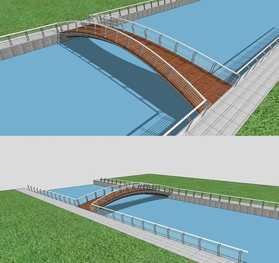 现代时尚景观桥SU模型 桥梁设计软件应用解析